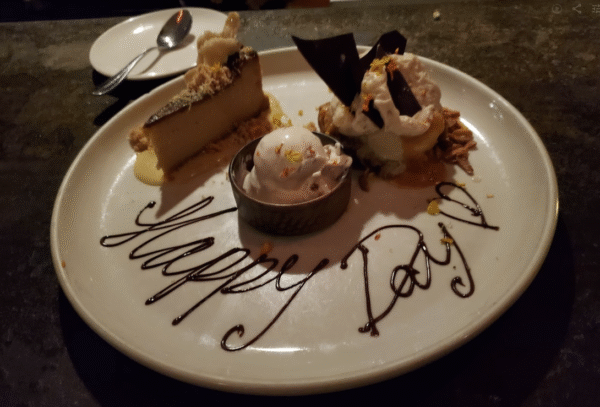 Our anniversary dessert - vegan key lime cheesecake and vegan blondie sundae.