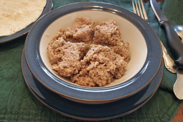Vegan kibbey nayye in a bowl.